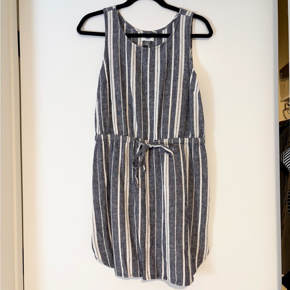 Old Navy Striped Mini Dress Women’s Medium Blue White Tie Waist Sleeveless